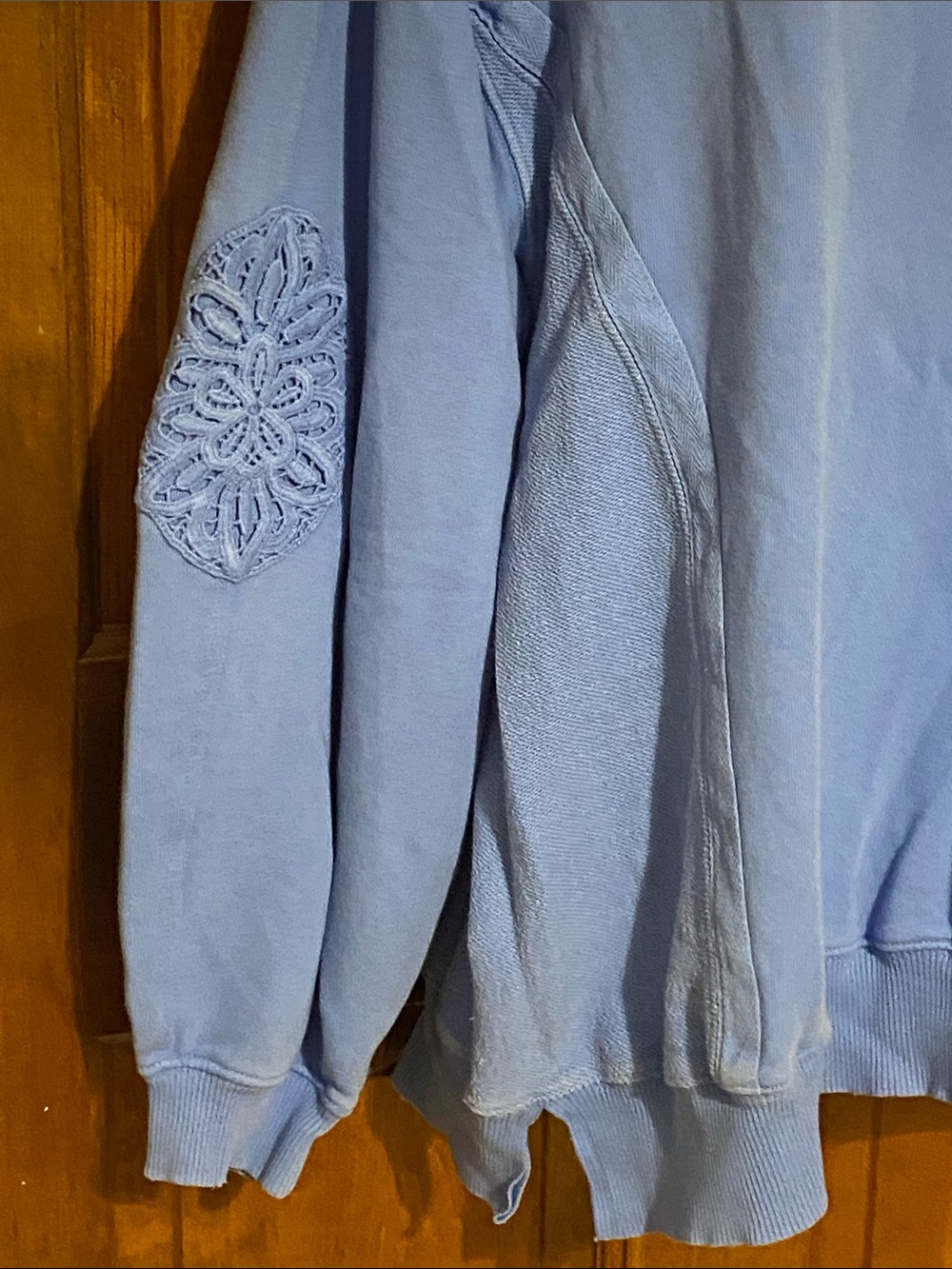 Aerie "Keep It Light" sweatshirt floral crochet elbow patches OS Size Medium - Picture 4 of 12